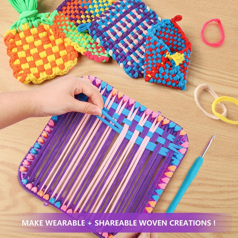 DDAI Weaving Loom Kit Toys Crafts - Arts and Crafts for Kids and Adults - Great Birthday Gifts for Girls Ages 6 7 8-12 13 Years Old - Sturdy Frame Potholder Loom Making Kits Portable Box and Craft Loops - Image 3